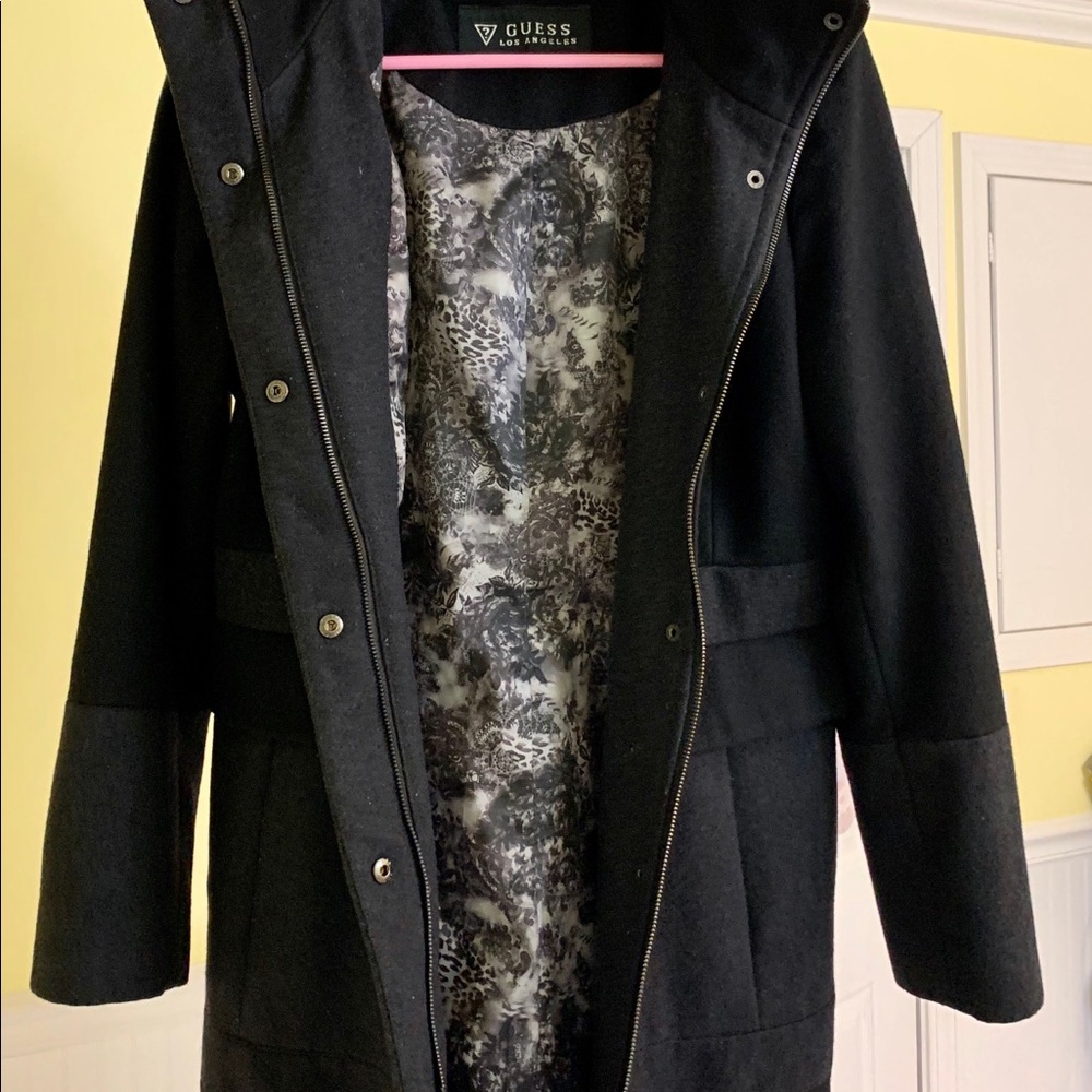 GUESS wool black and gray pea coat Size large